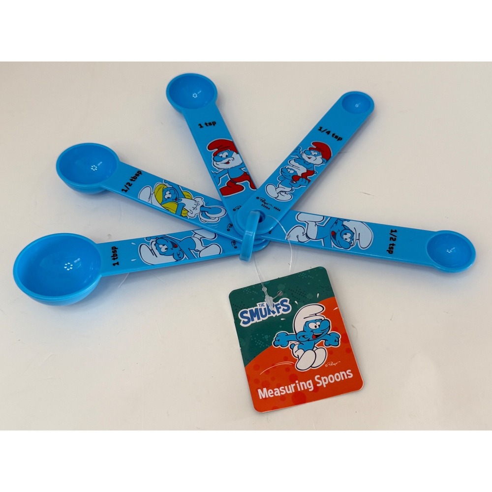The Smurfs Measuring Spoons Set 5 Piece Blue Plastic Papa Smurf Smurfette New